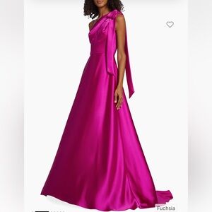 NWT AMSALE Fluid Satin One Shoulder Peekaboo A-Line Gown Size 12.